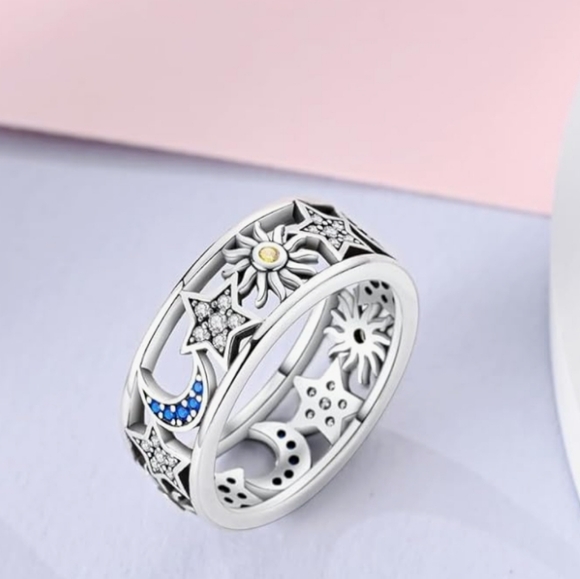 925 Sterling Silver Star and Moon Rings for Women - Picture 3 of 5